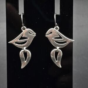 Silver Tone Bird Charm Earrings Spring Costume Jewelry